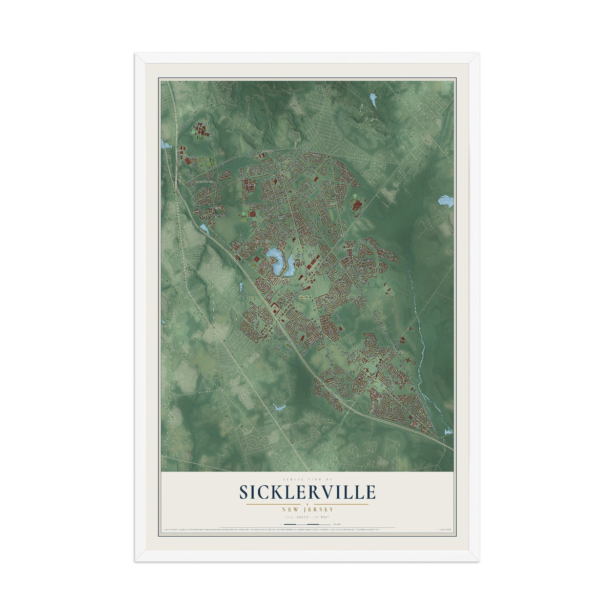 Sicklerville, New Jersey map print, 12" x 18" W/ White Ayous Wood Frame mockup