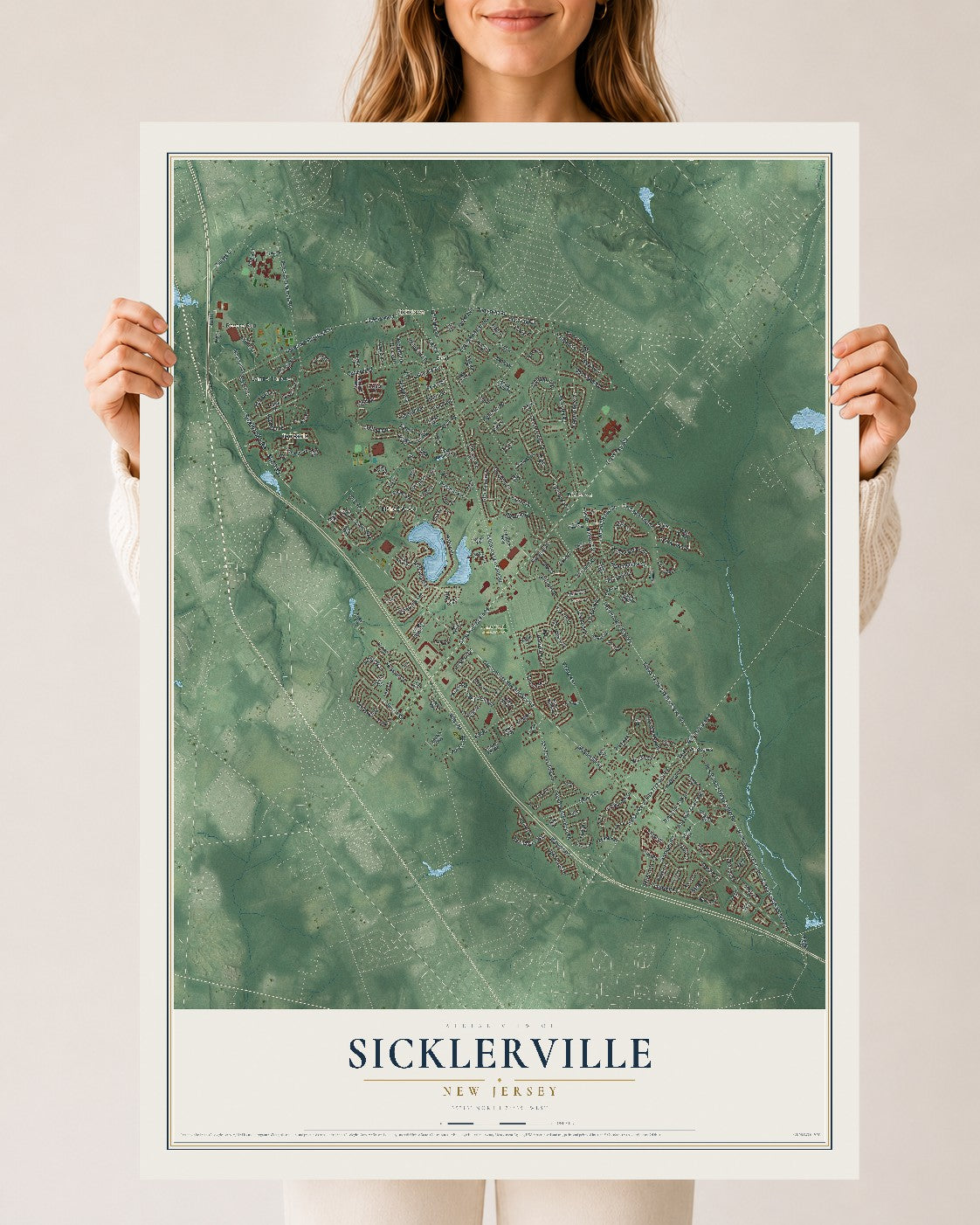 Sicklerville, New Jersey map print, 24" x 36" Archival Matte Print mockup