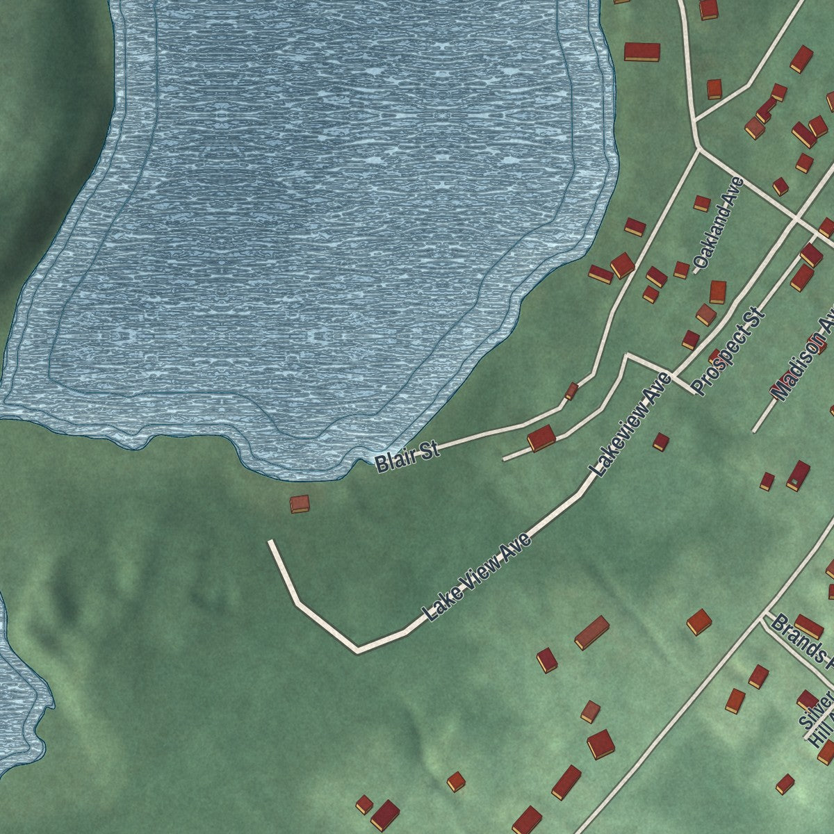 Close-up of the map of Silver Lake, Warren County, New Jersey print showing street and building detail