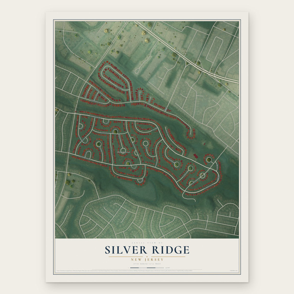 Silver Ridge, New Jersey map print, the full design