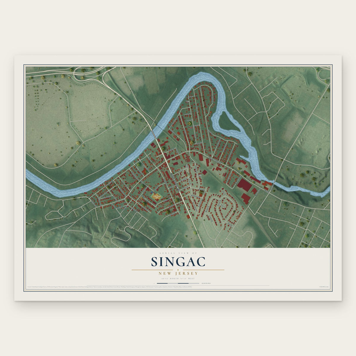 Singac, New Jersey map print, the full design