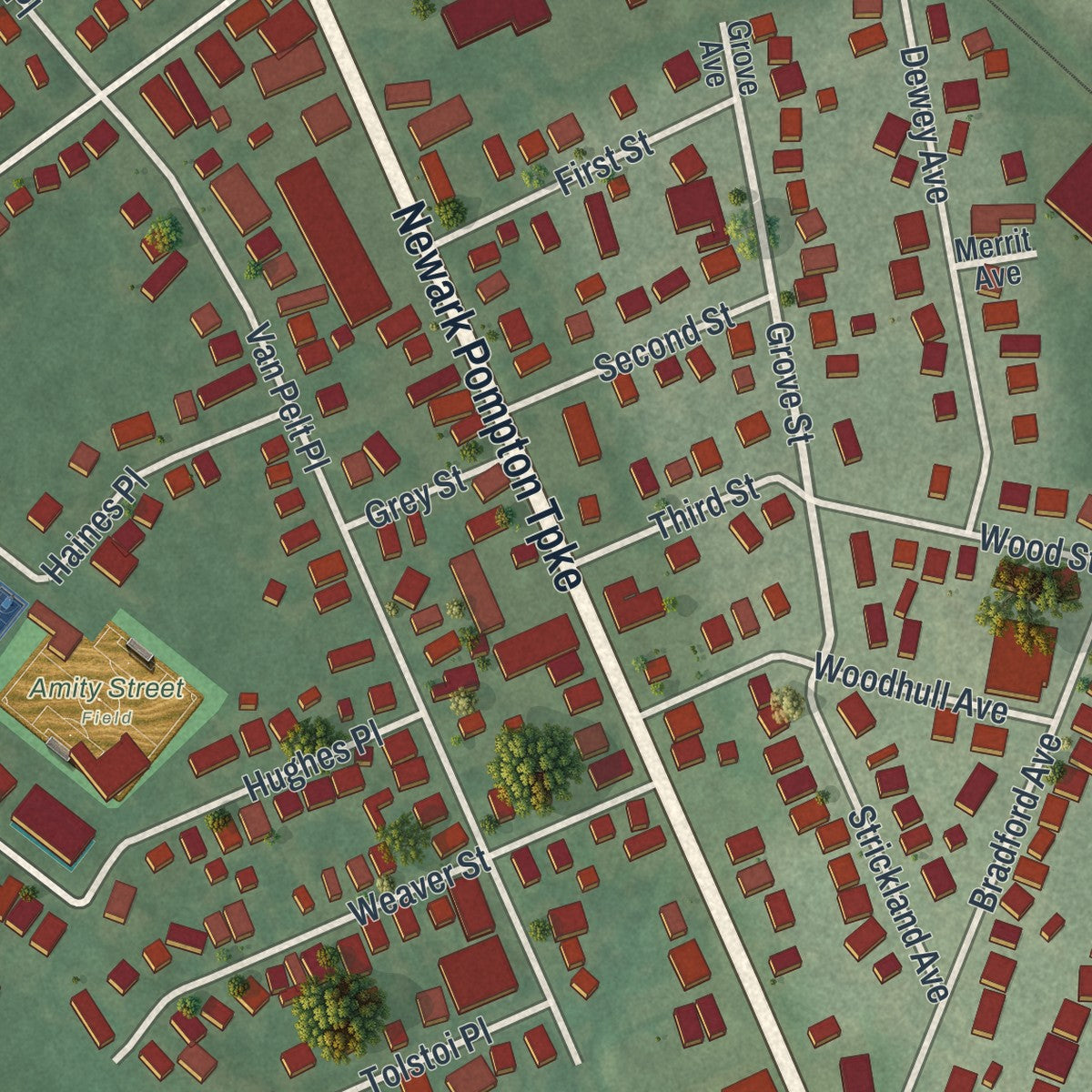 Close-up of the map of Singac, New Jersey print showing street and building detail