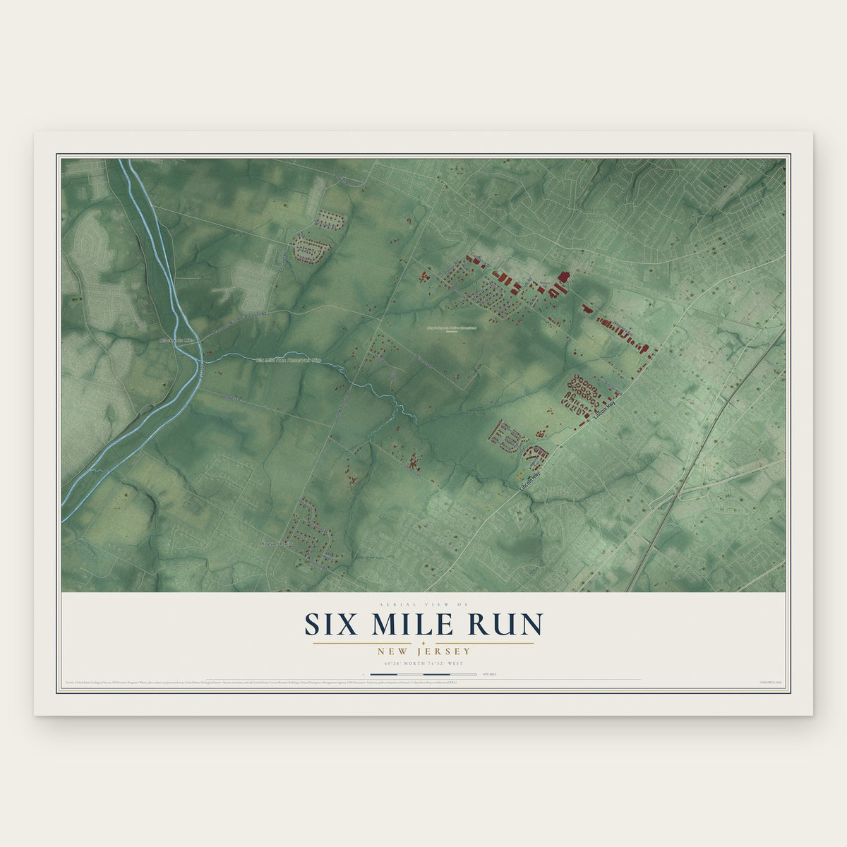 Six Mile Run, New Jersey map print, the full design