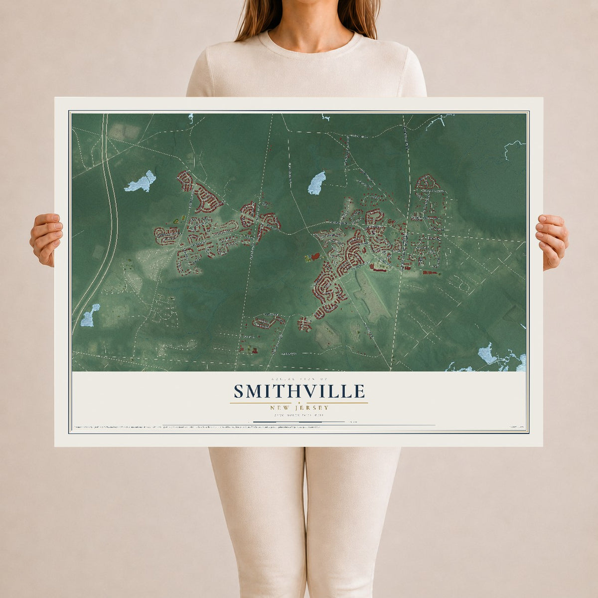 Smithville, New Jersey map print, 24" x 36" Archival Matte Print mockup