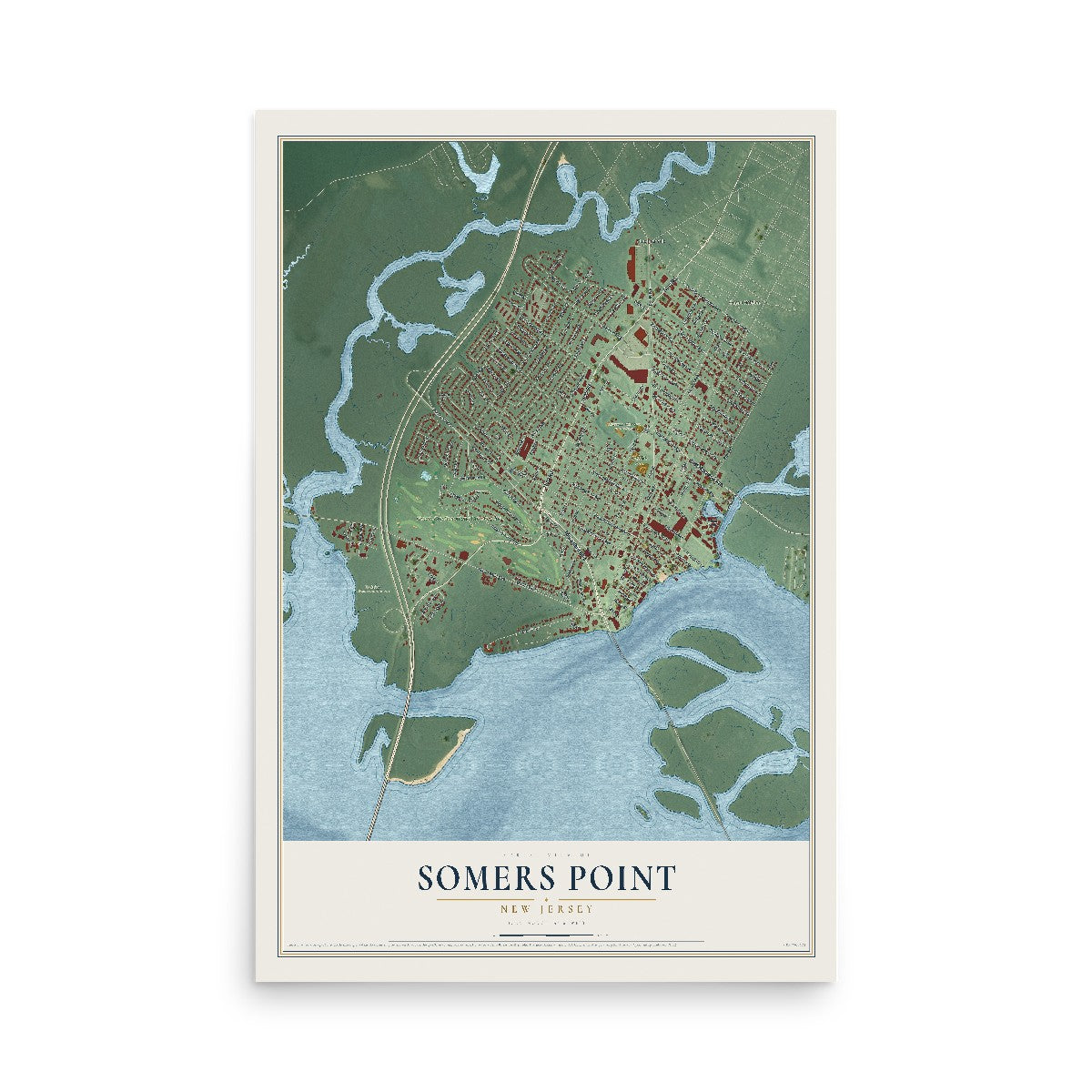 Somers Point, New Jersey map print, 12" x 18" Archival Matte Print mockup