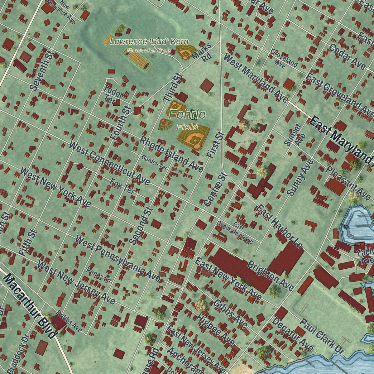 Close-up 1 of the Somers Point, New Jersey map artwork