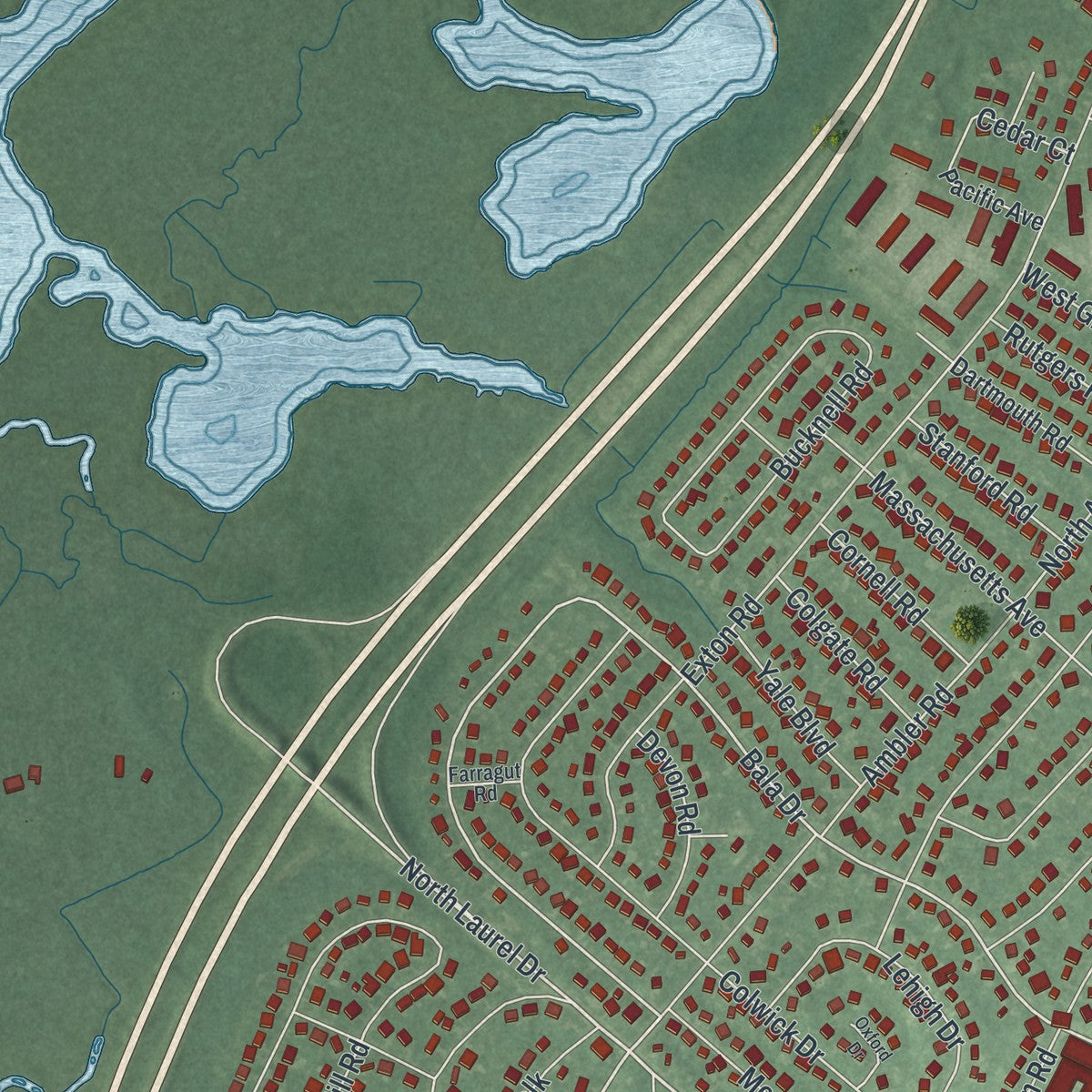 Close-up 2 of the Somers Point, New Jersey map artwork