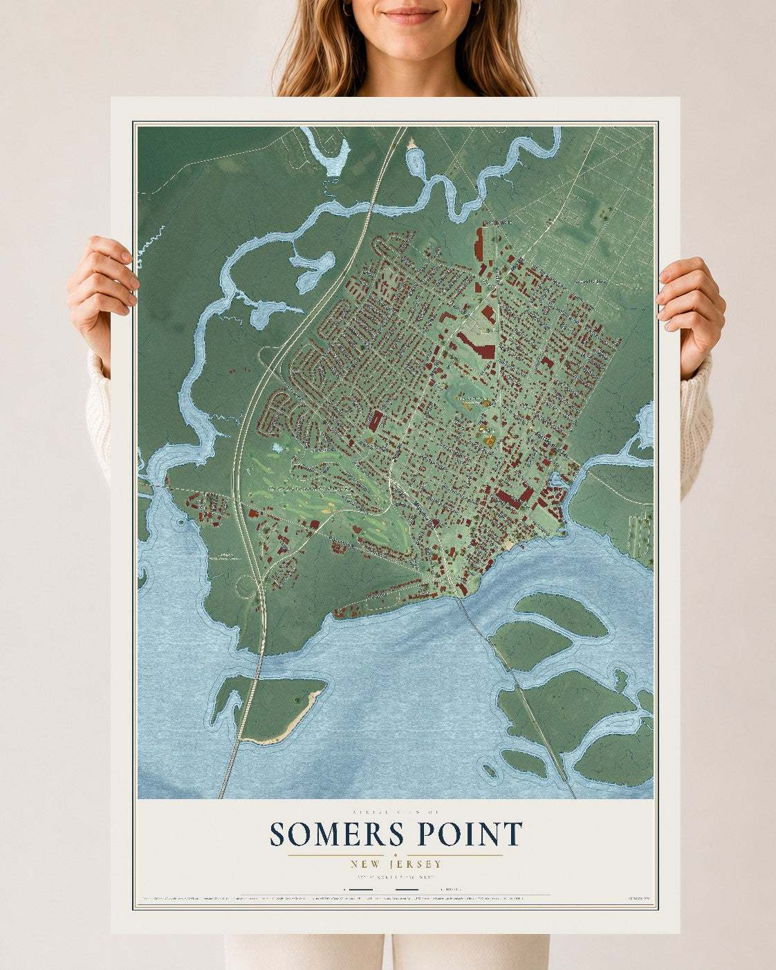 Somers Point, New Jersey map print, 24" x 36" Archival Matte Print mockup