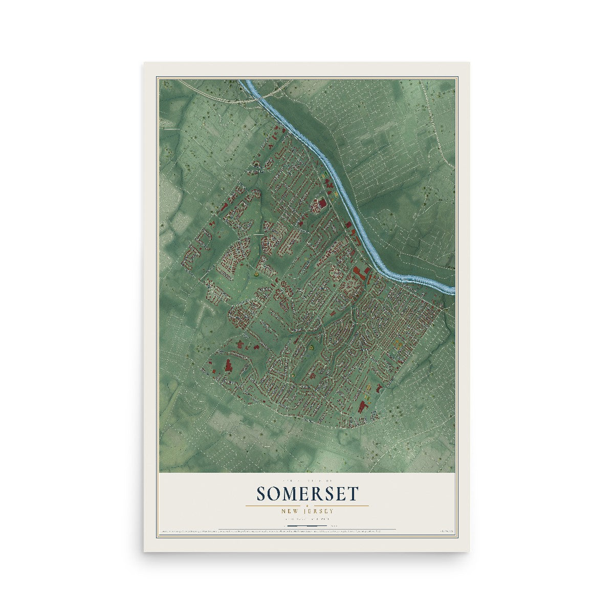 Map of Somerset, New Jersey, 12 x 18 inch unframed archival matte print