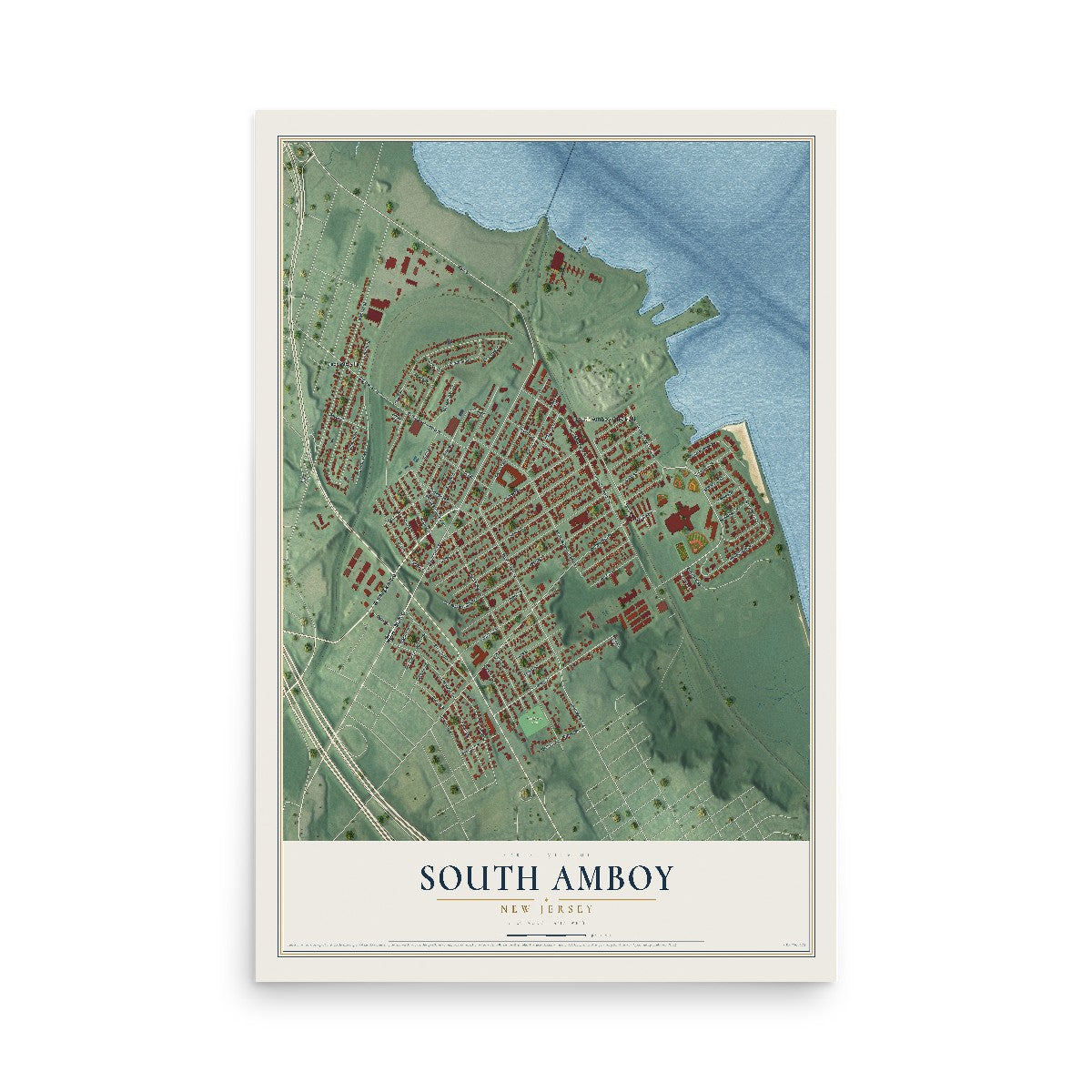 Map of South Amboy, New Jersey, 12 x 18 inch unframed archival matte print