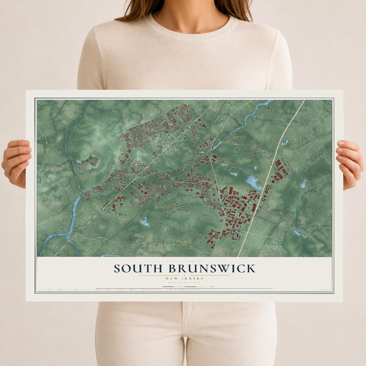 Map of South Brunswick, New Jersey, 12 x 18 inch unframed archival matte print