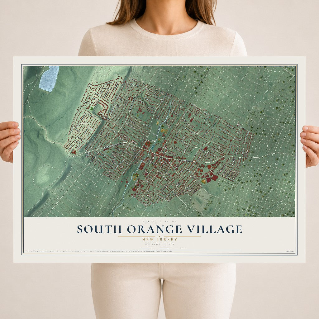 South Orange Village, New Jersey map print, 18" x 24" Archival Matte Print mockup