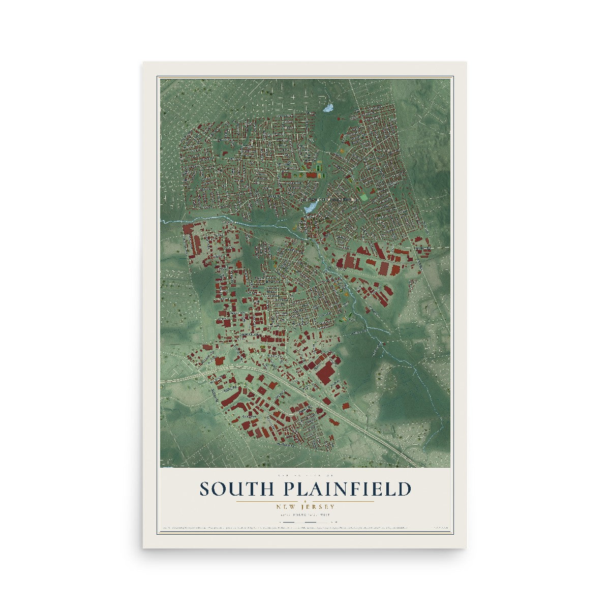Map of South Plainfield, New Jersey, 12 x 18 inch unframed archival matte print