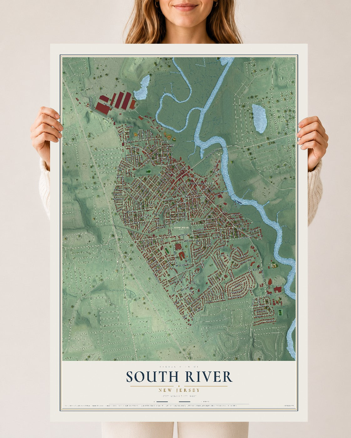South River, New Jersey map print, 24" x 36" Archival Matte Print mockup