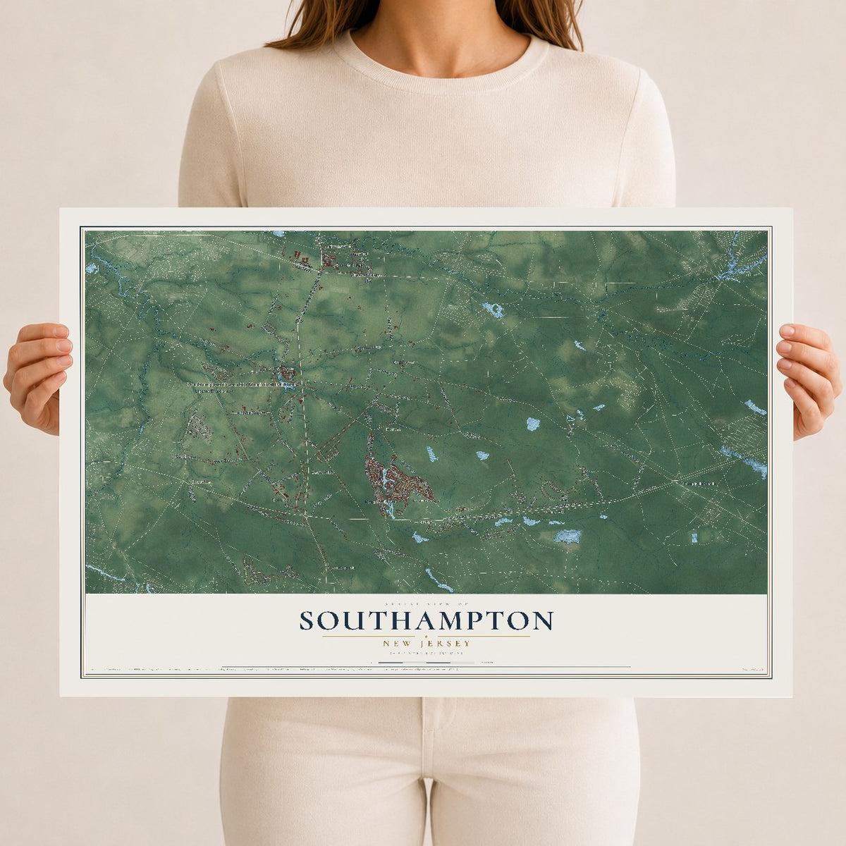 Southampton, New Jersey map print, 12" x 18" Archival Matte Print mockup