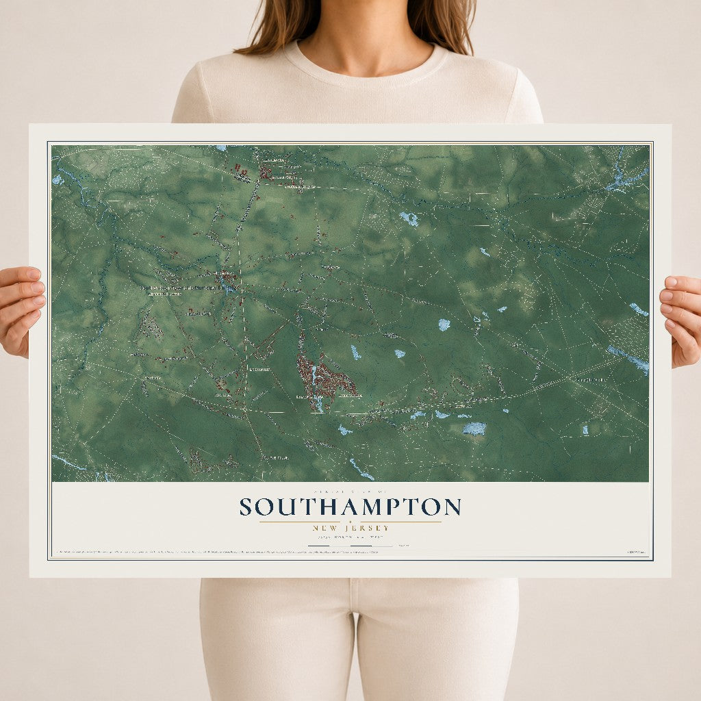 Southampton, New Jersey map print, 18" x 24" Archival Matte Print mockup