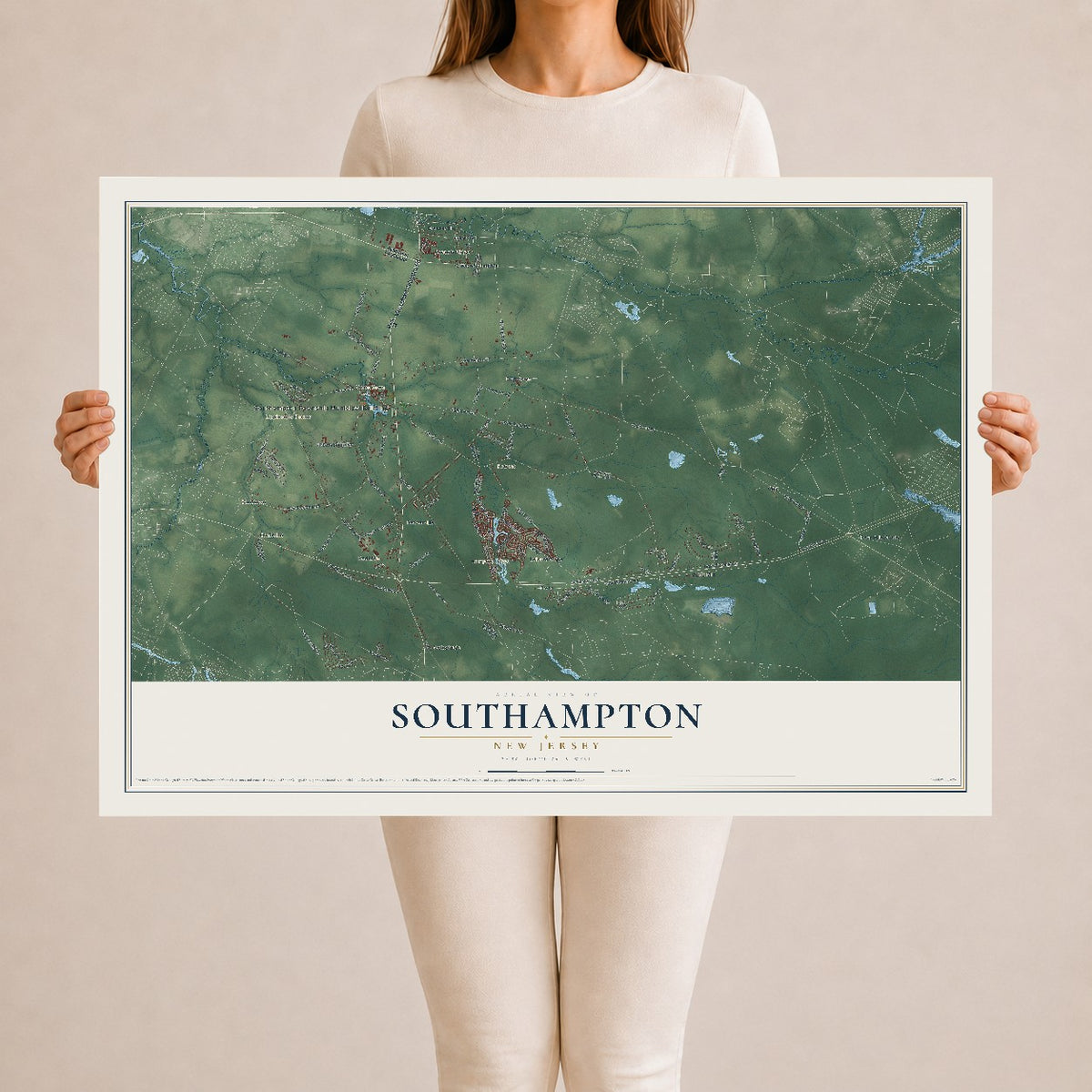 Southampton, New Jersey map print, 24" x 36" Archival Matte Print mockup
