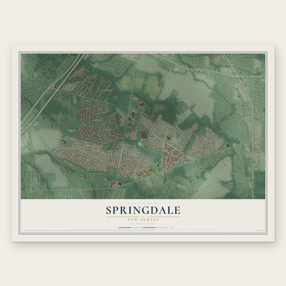 Springdale, New Jersey map print, the full design