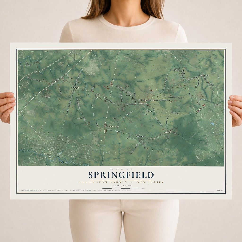 Springfield, New Jersey map print, 18" x 24" Archival Matte Print mockup