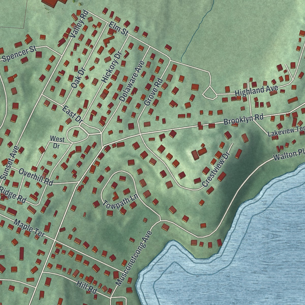 Close-up 1 of the Stanhope, New Jersey map artwork