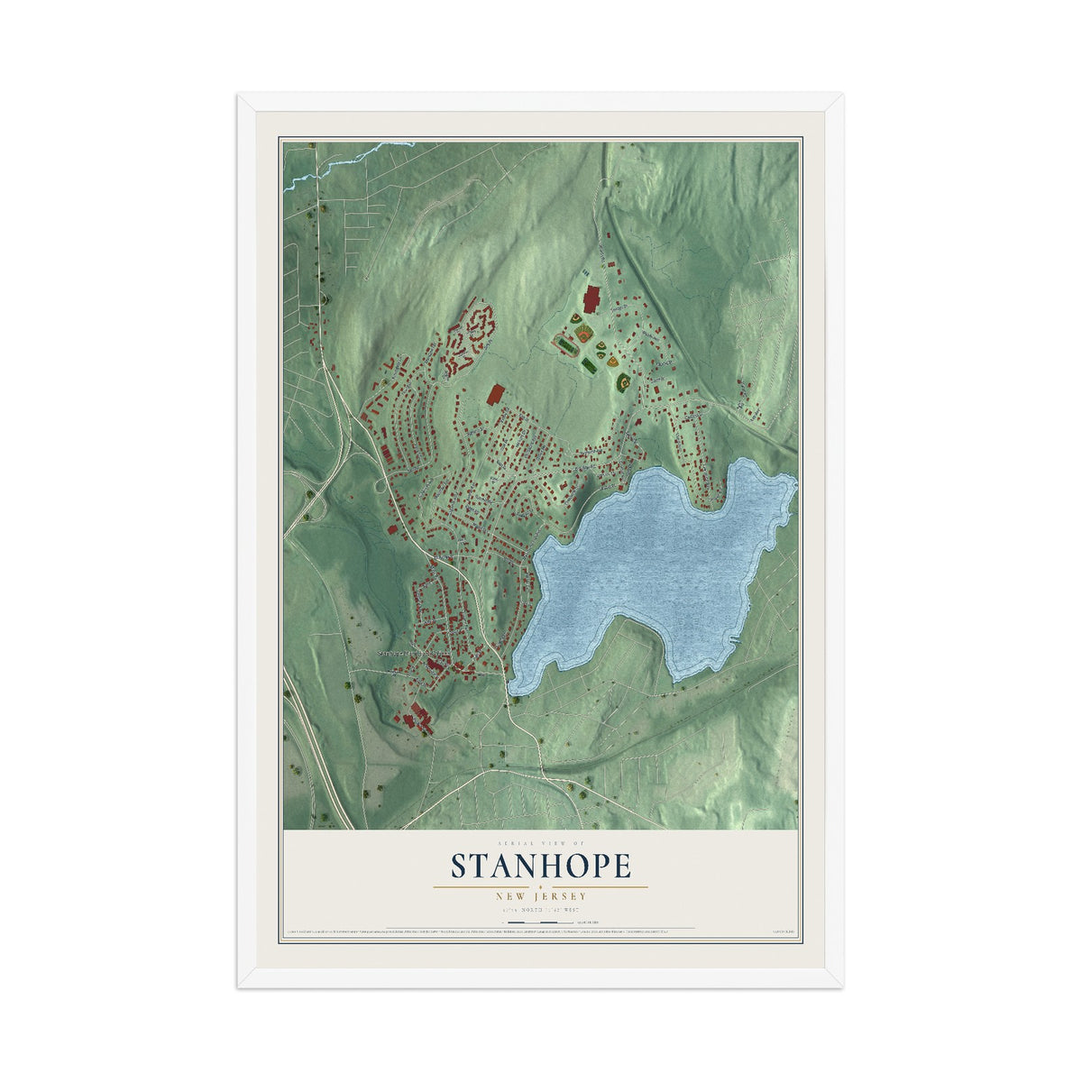 Stanhope, New Jersey map print, 12" x 18" W/ White Ayous Wood Frame mockup