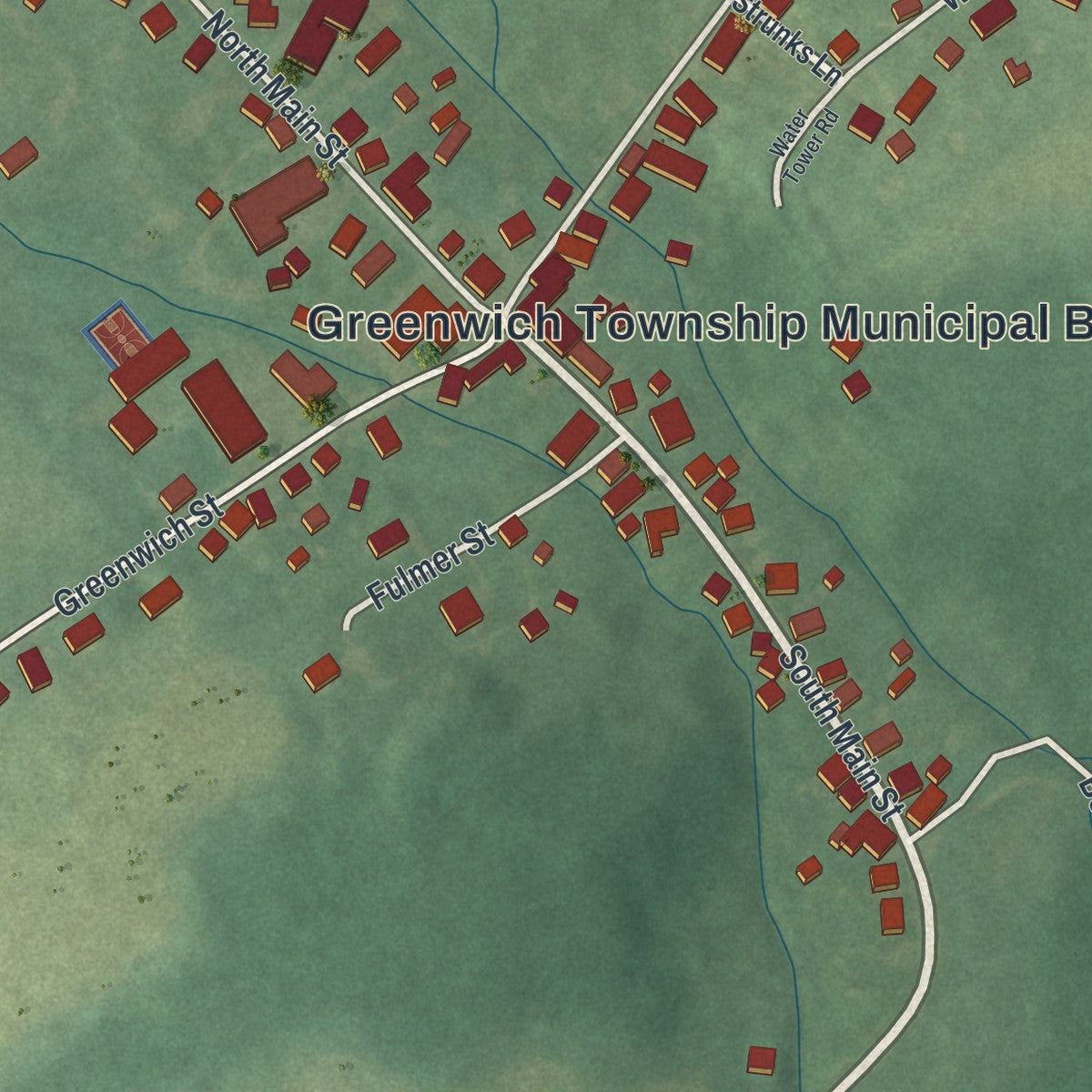 Close-up of the map of Stewartsville, New Jersey print showing street and building detail