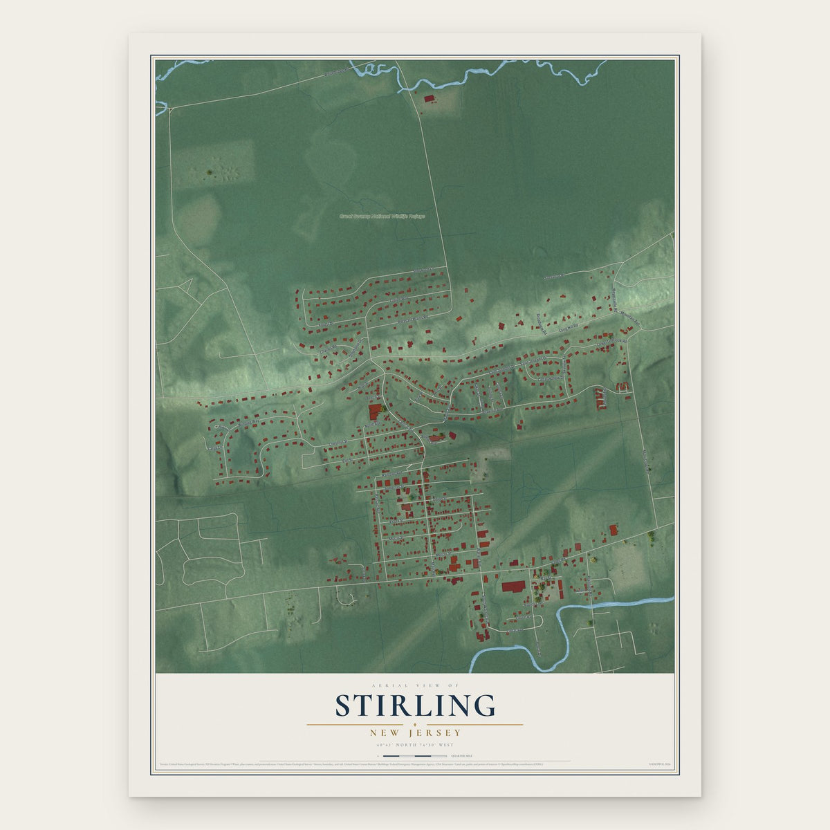 Stirling, New Jersey map print, the full design