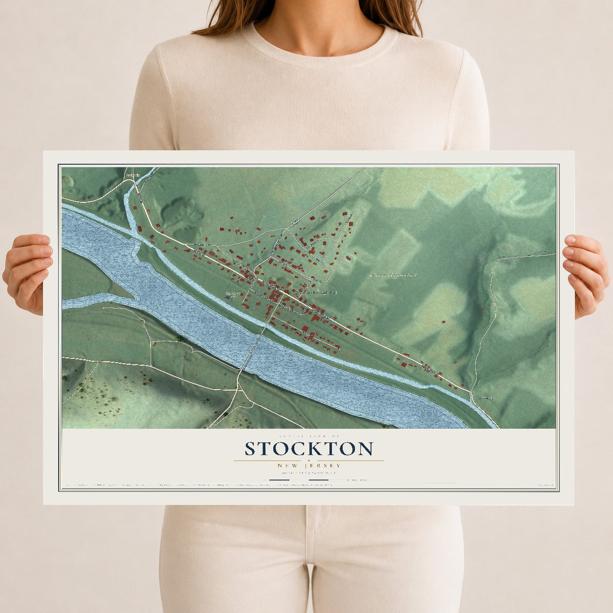 Map of Stockton, New Jersey, 12 x 18 inch unframed archival matte print