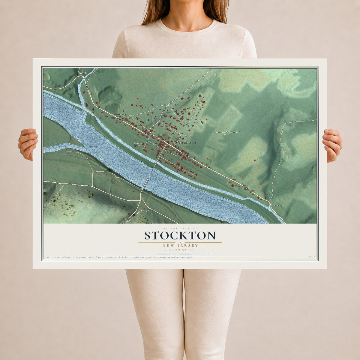 Map of Stockton, New Jersey, 24 x 36 inch unframed archival matte print