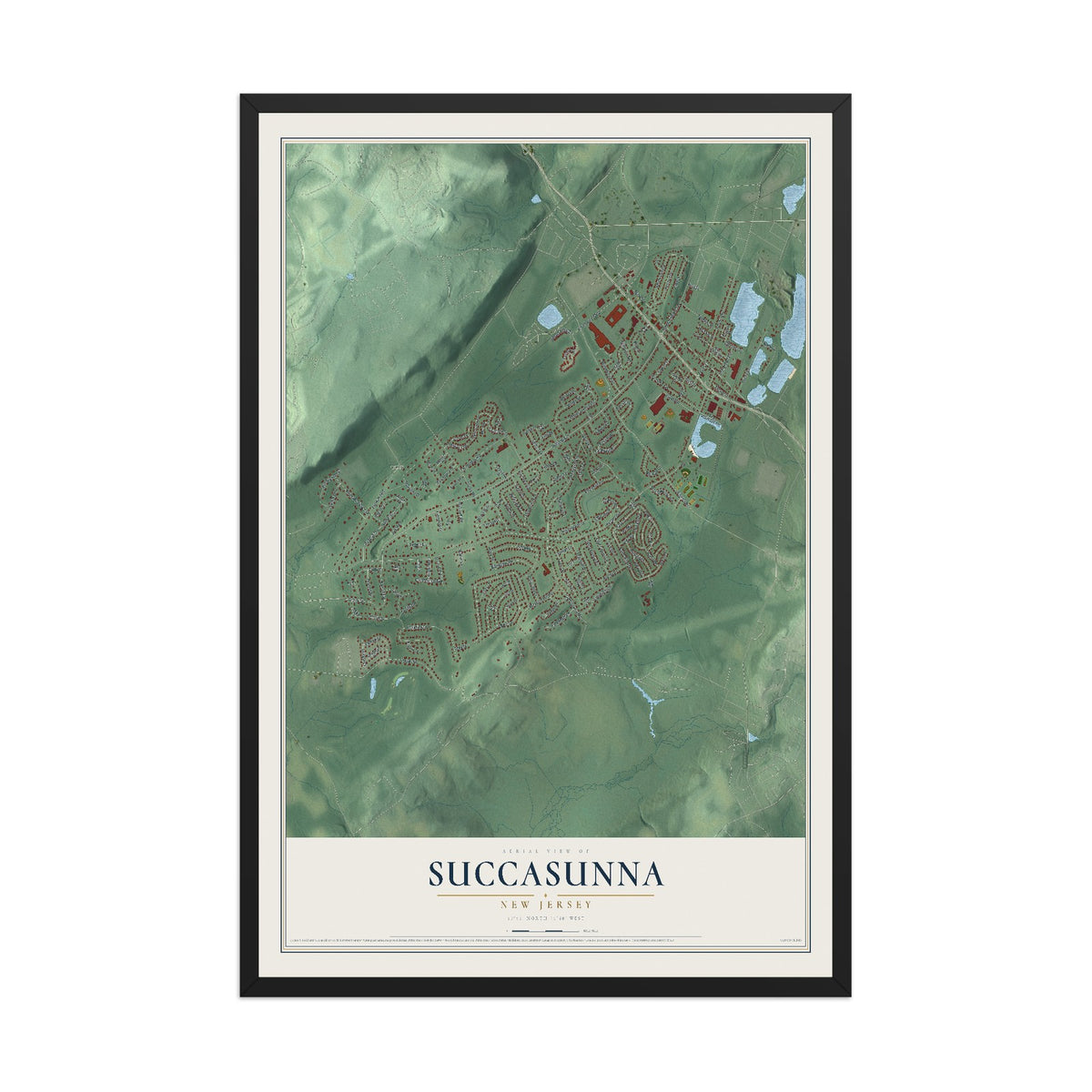 Succasunna, New Jersey map print, 12" x 18" W/ Black Ayous Wood Frame mockup