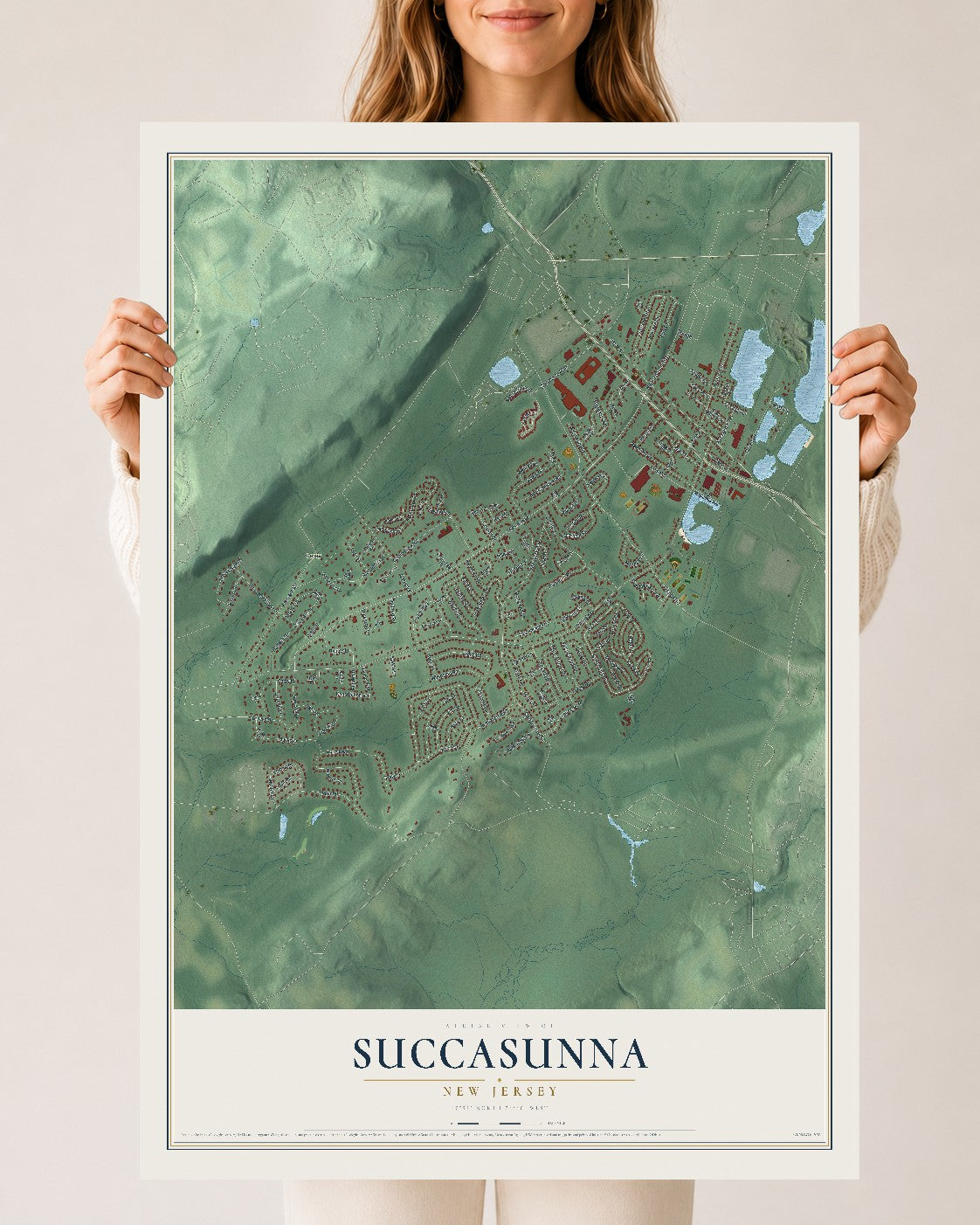 Succasunna, New Jersey map print, 24" x 36" Archival Matte Print mockup