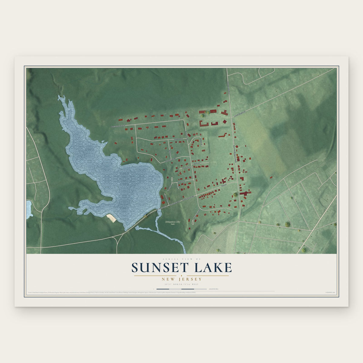 Sunset Lake, New Jersey map print, the full design