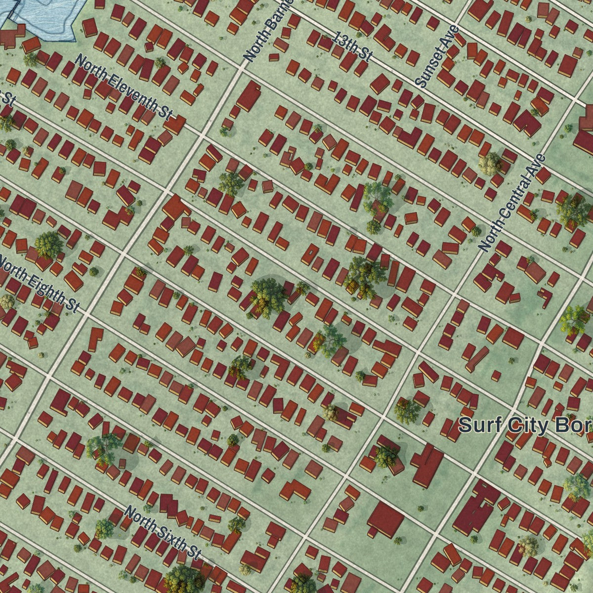 Close-up 1 of the Surf City, New Jersey map artwork