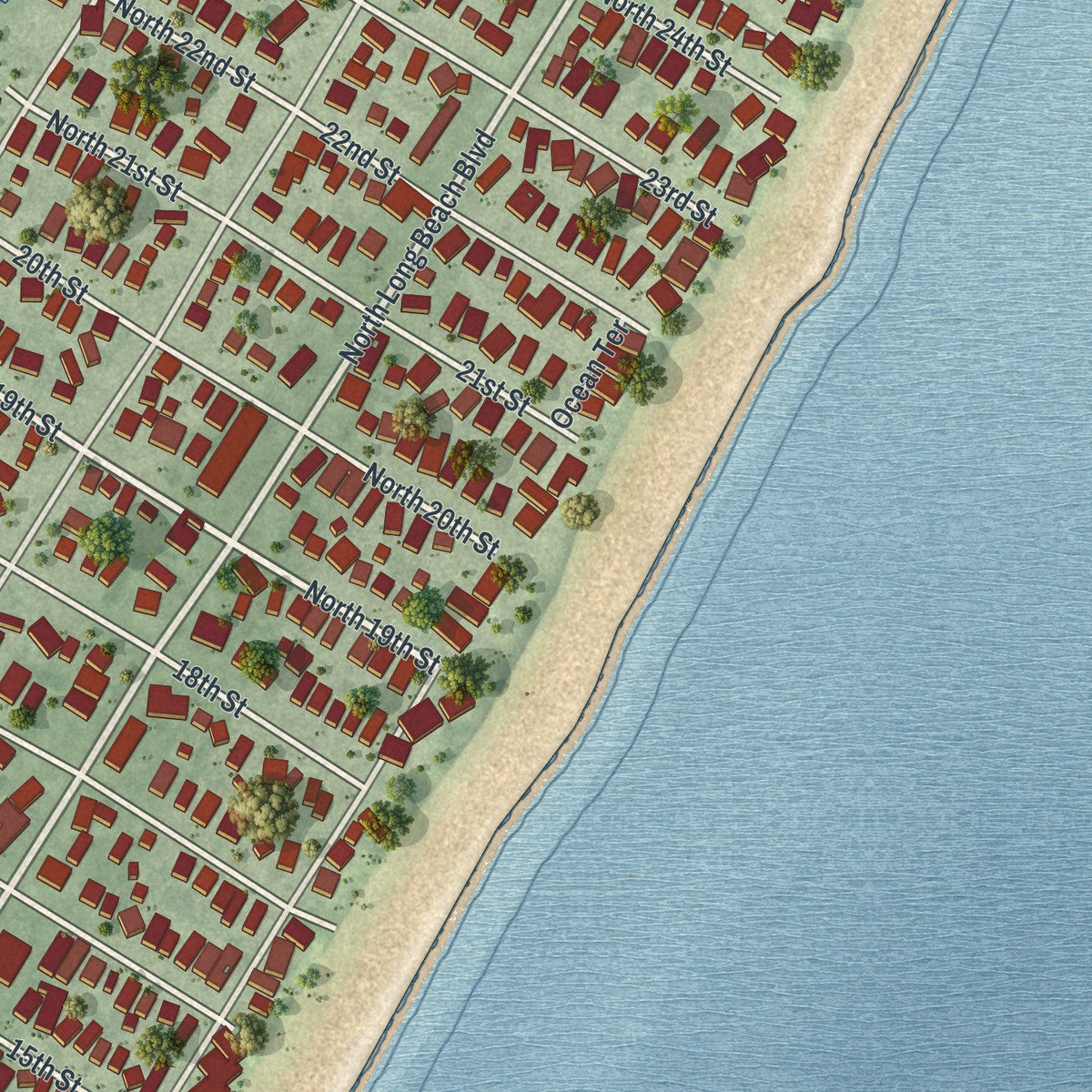 Close-up 2 of the Surf City, New Jersey map artwork