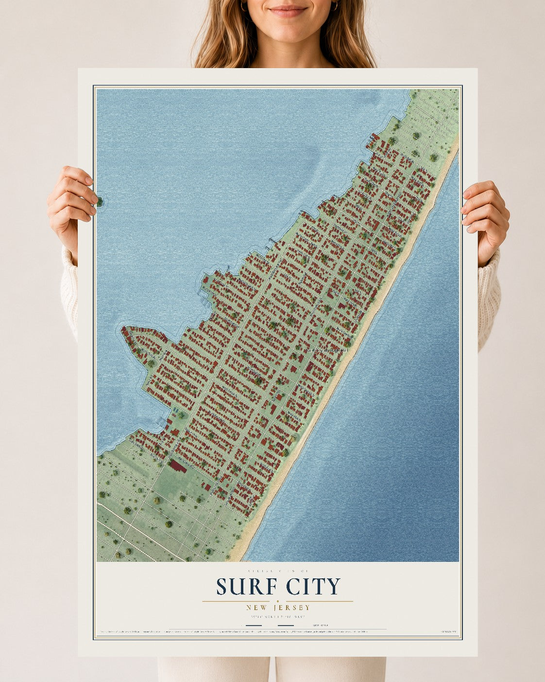 Surf City, New Jersey map print, 24" x 36" Archival Matte Print mockup