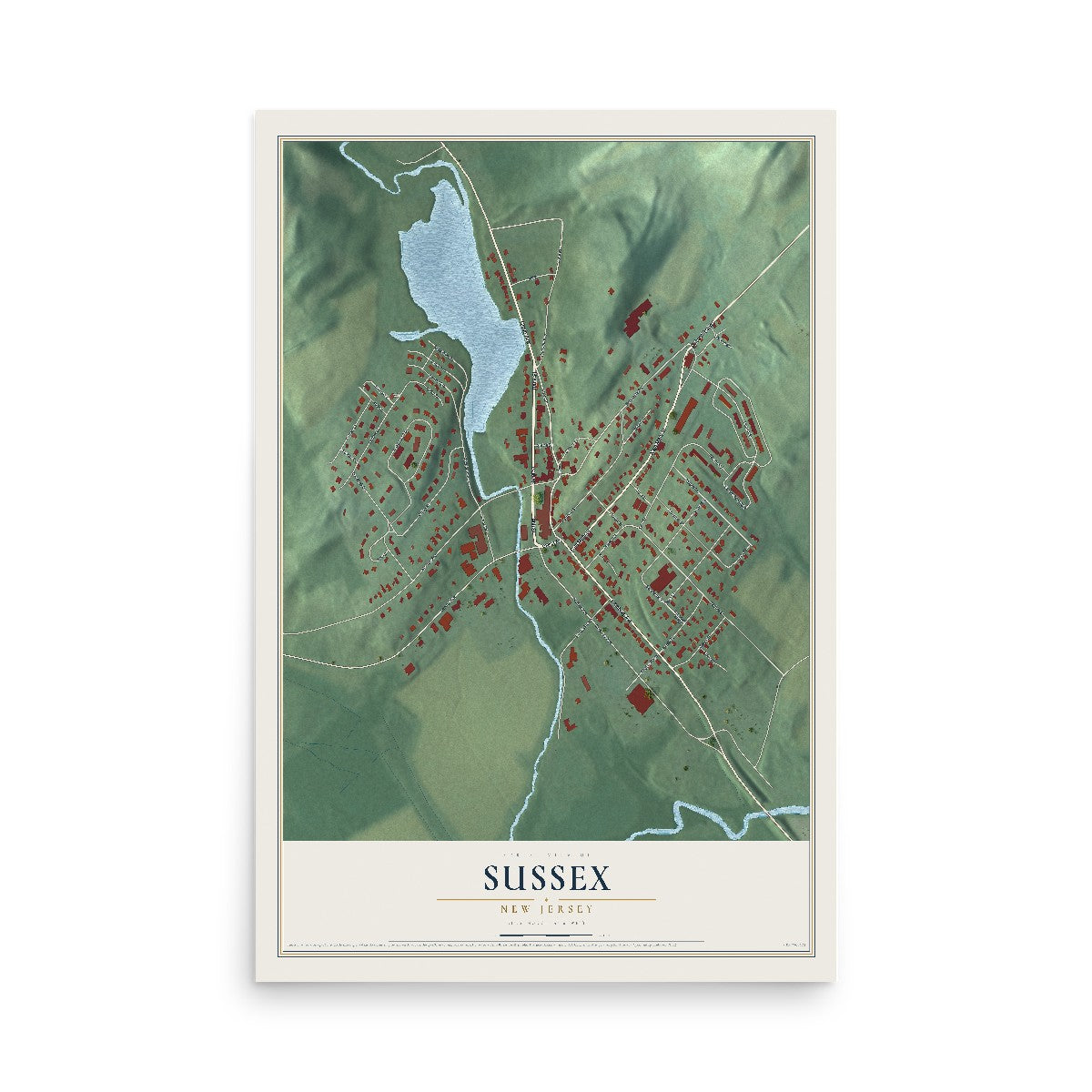 Map of Sussex, New Jersey, 12 x 18 inch unframed archival matte print