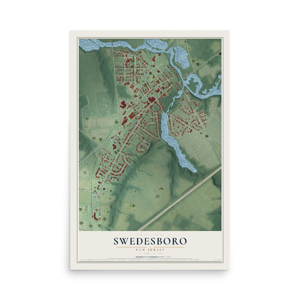 Map of Swedesboro, New Jersey, 12 x 18 inch unframed archival matte print