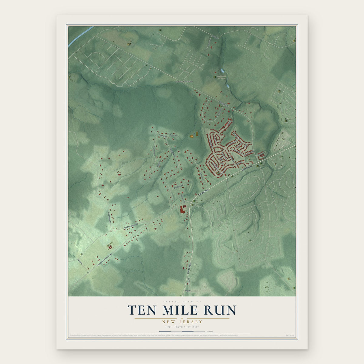 Ten Mile Run, New Jersey map print, the full design