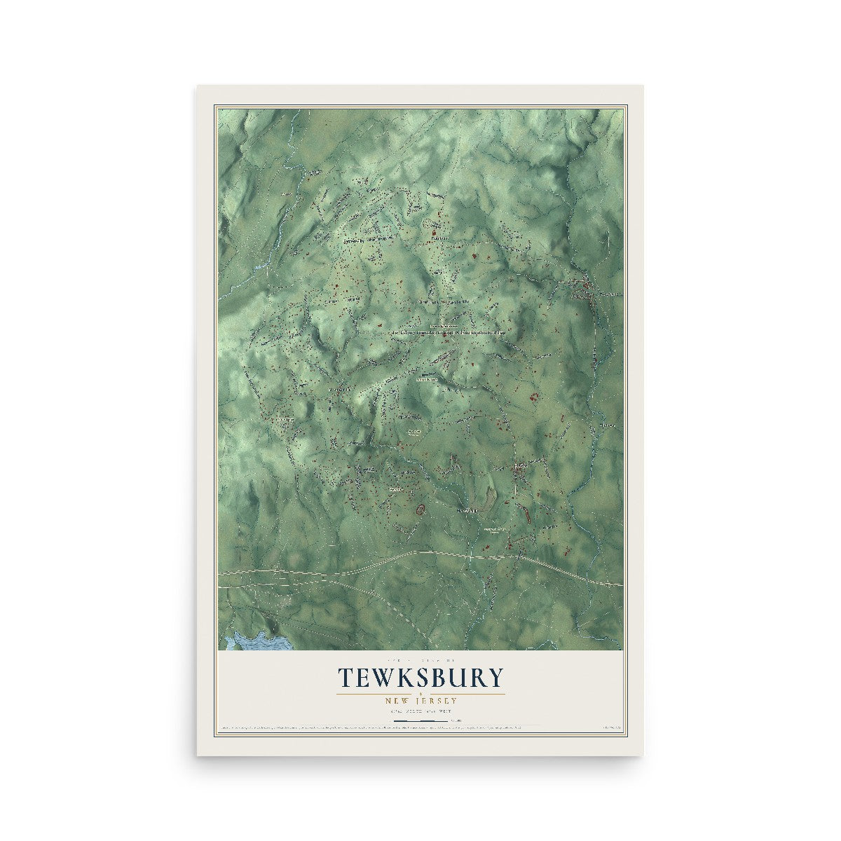 Map of Tewksbury, New Jersey, 12 x 18 inch unframed archival matte print