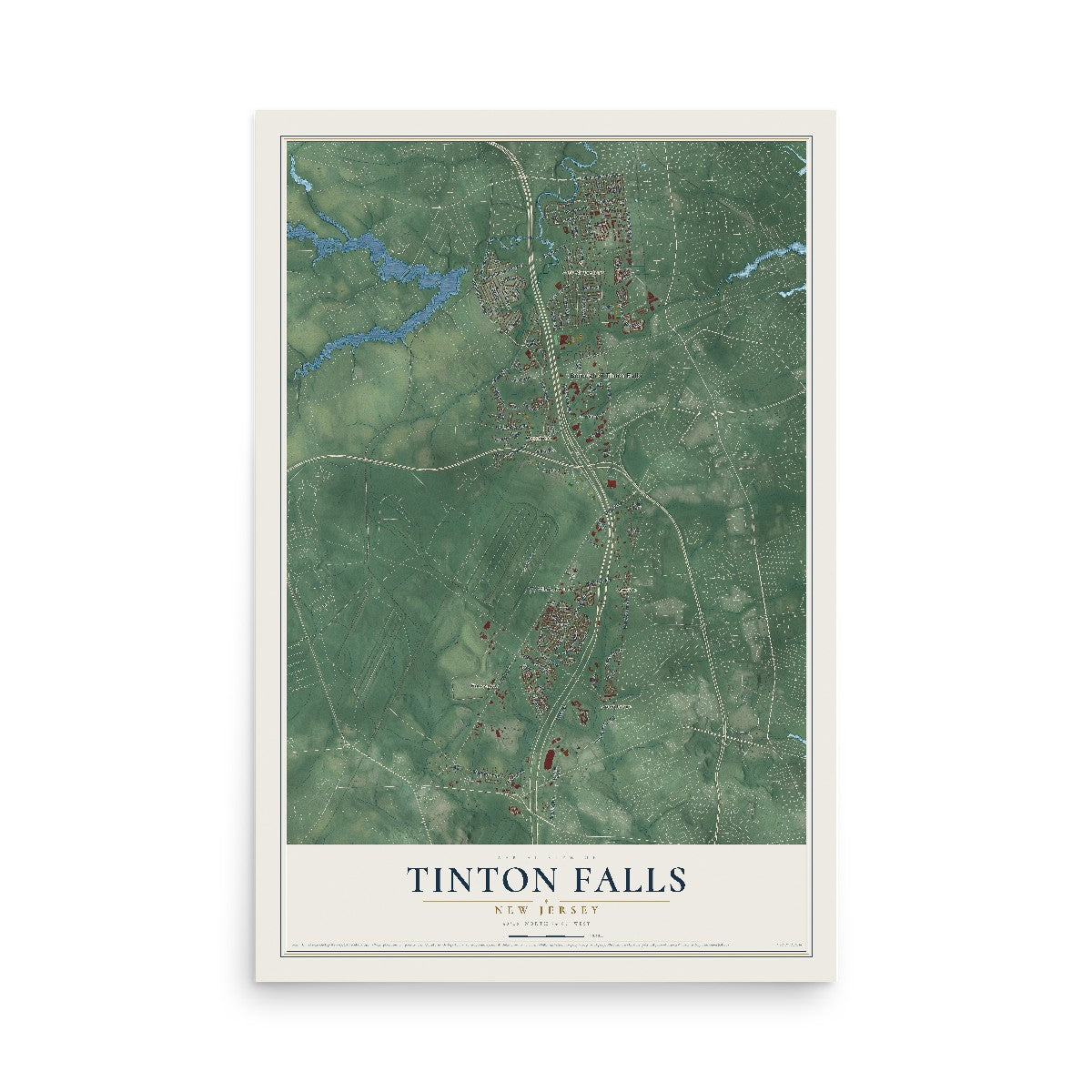 Tinton Falls, New Jersey map print, 12" x 18" Archival Matte Print mockup
