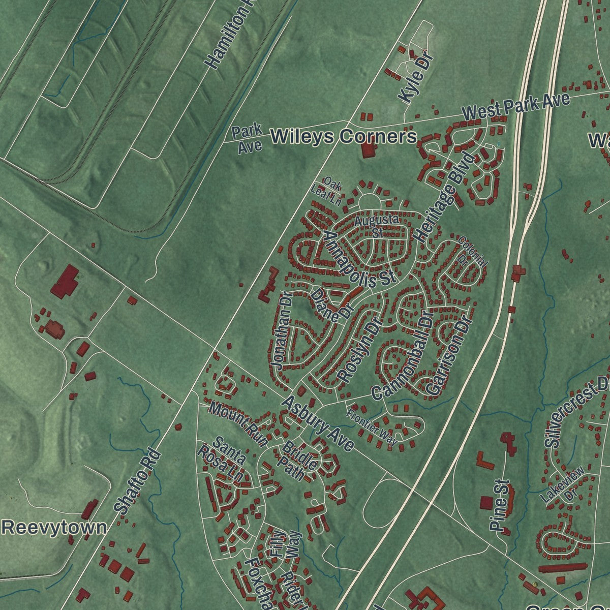 Close-up 2 of the Tinton Falls, New Jersey map artwork