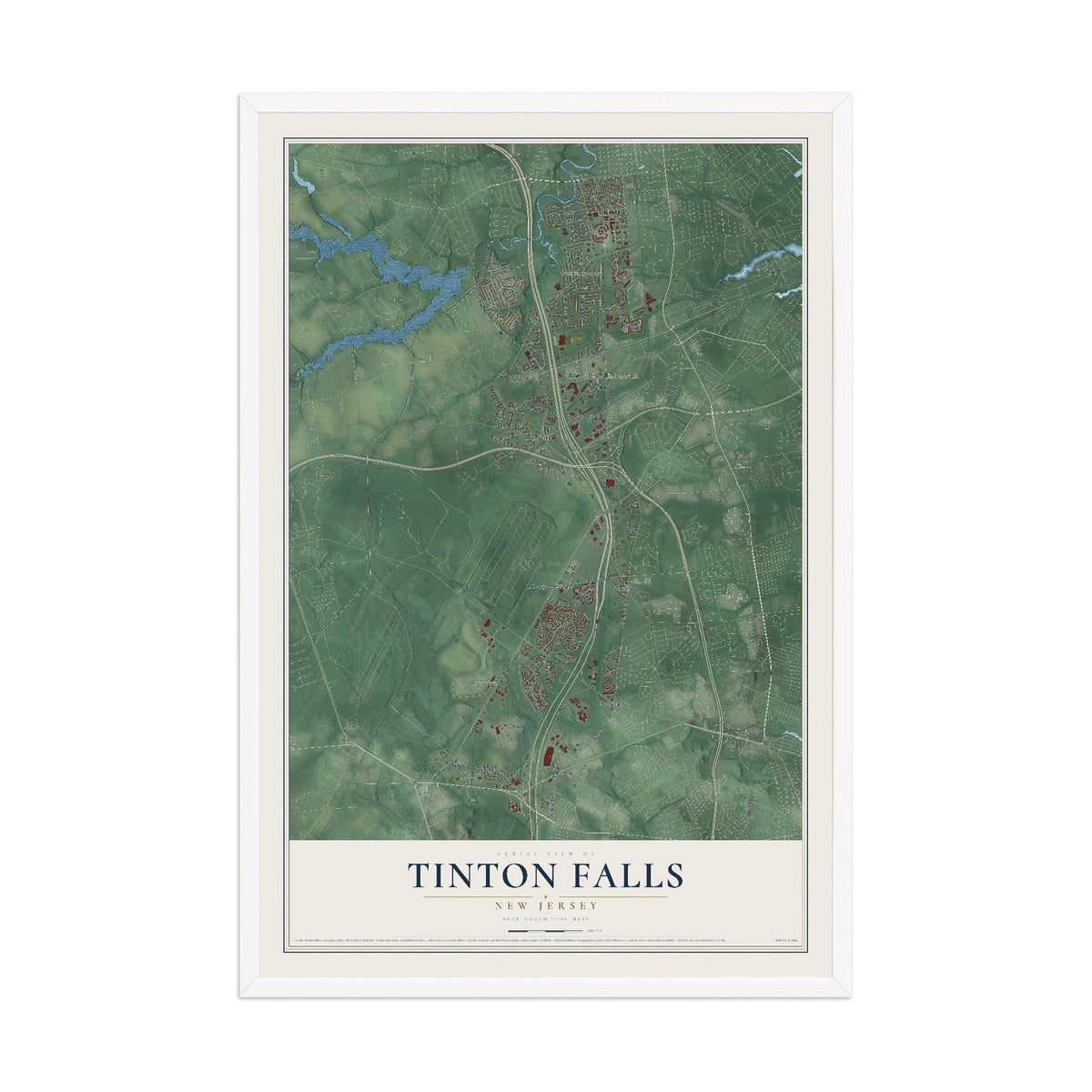 Tinton Falls, New Jersey map print, 12" x 18" W/ White Ayous Wood Frame mockup