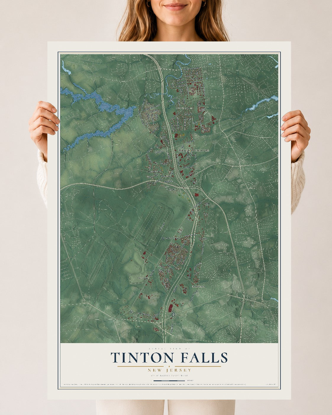 Tinton Falls, New Jersey map print, 24" x 36" Archival Matte Print mockup