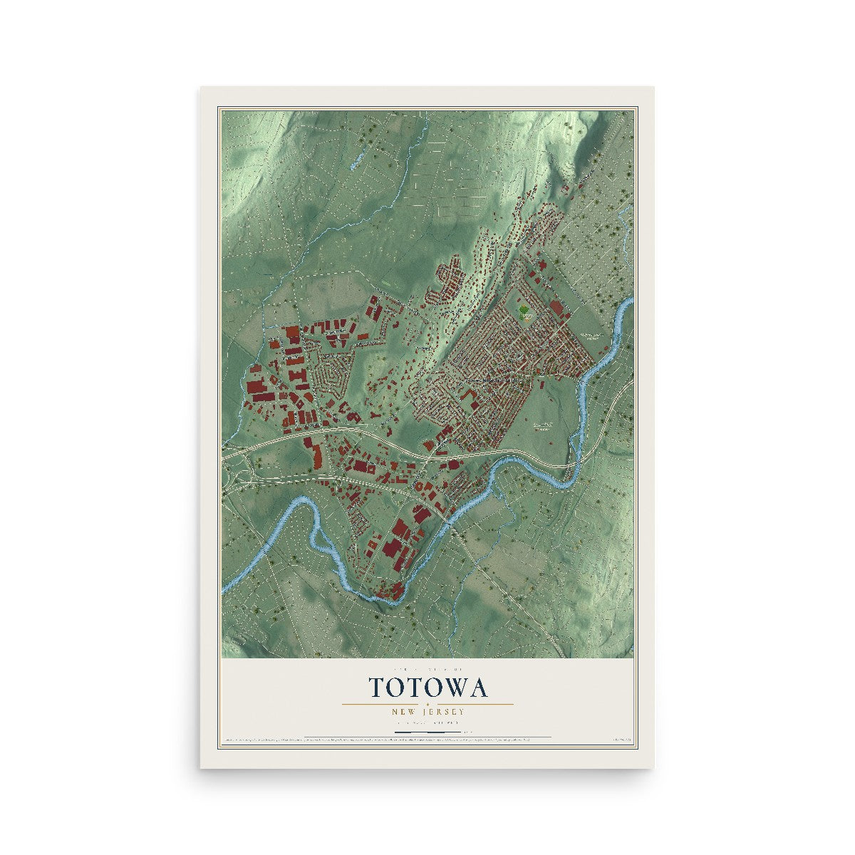 Totowa, New Jersey map print, 12" x 18" Archival Matte Print mockup