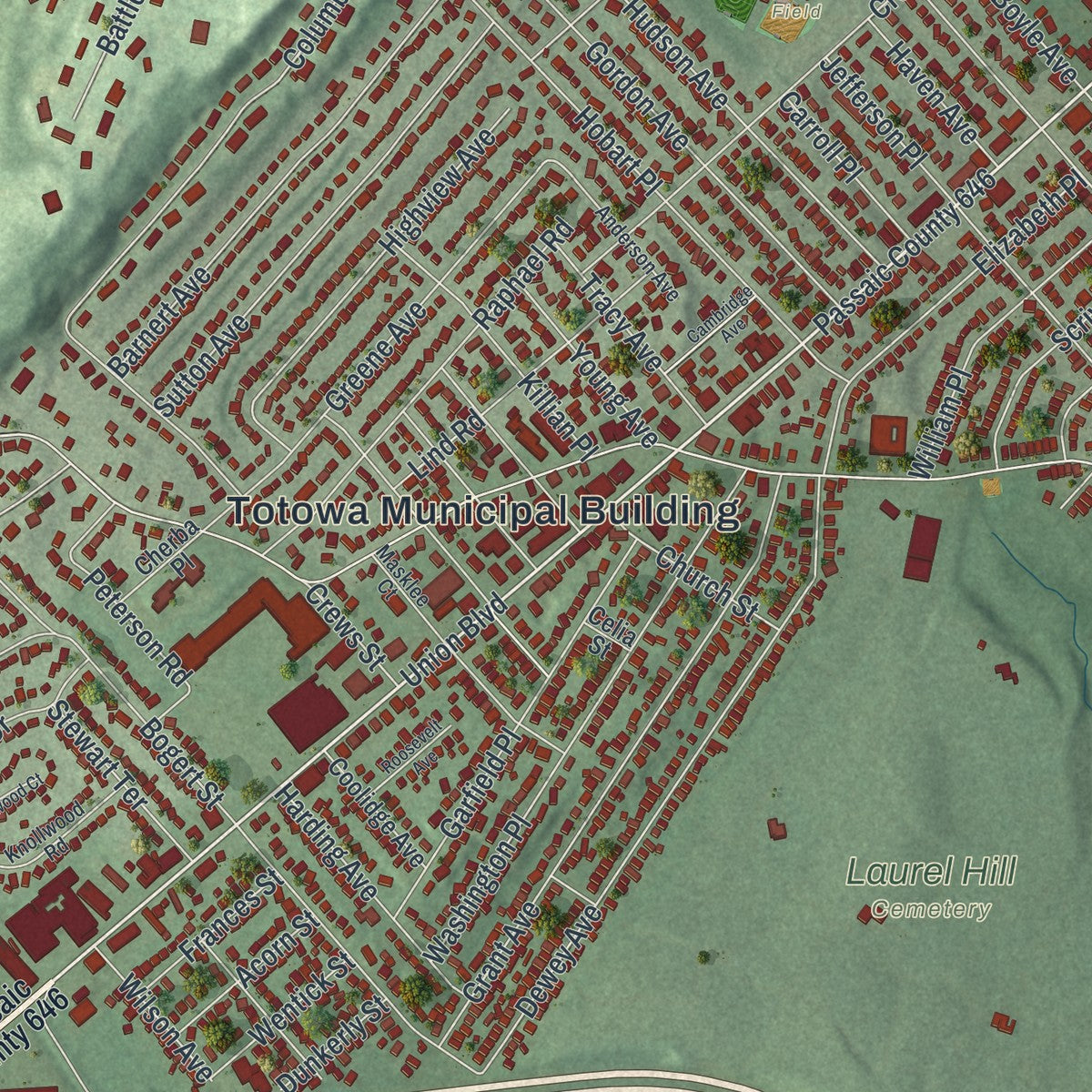 Close-up 1 of the Totowa, New Jersey map artwork