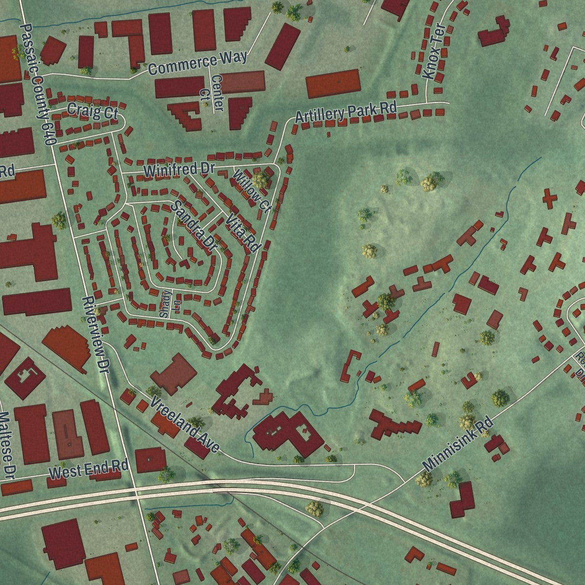 Close-up 2 of the Totowa, New Jersey map artwork
