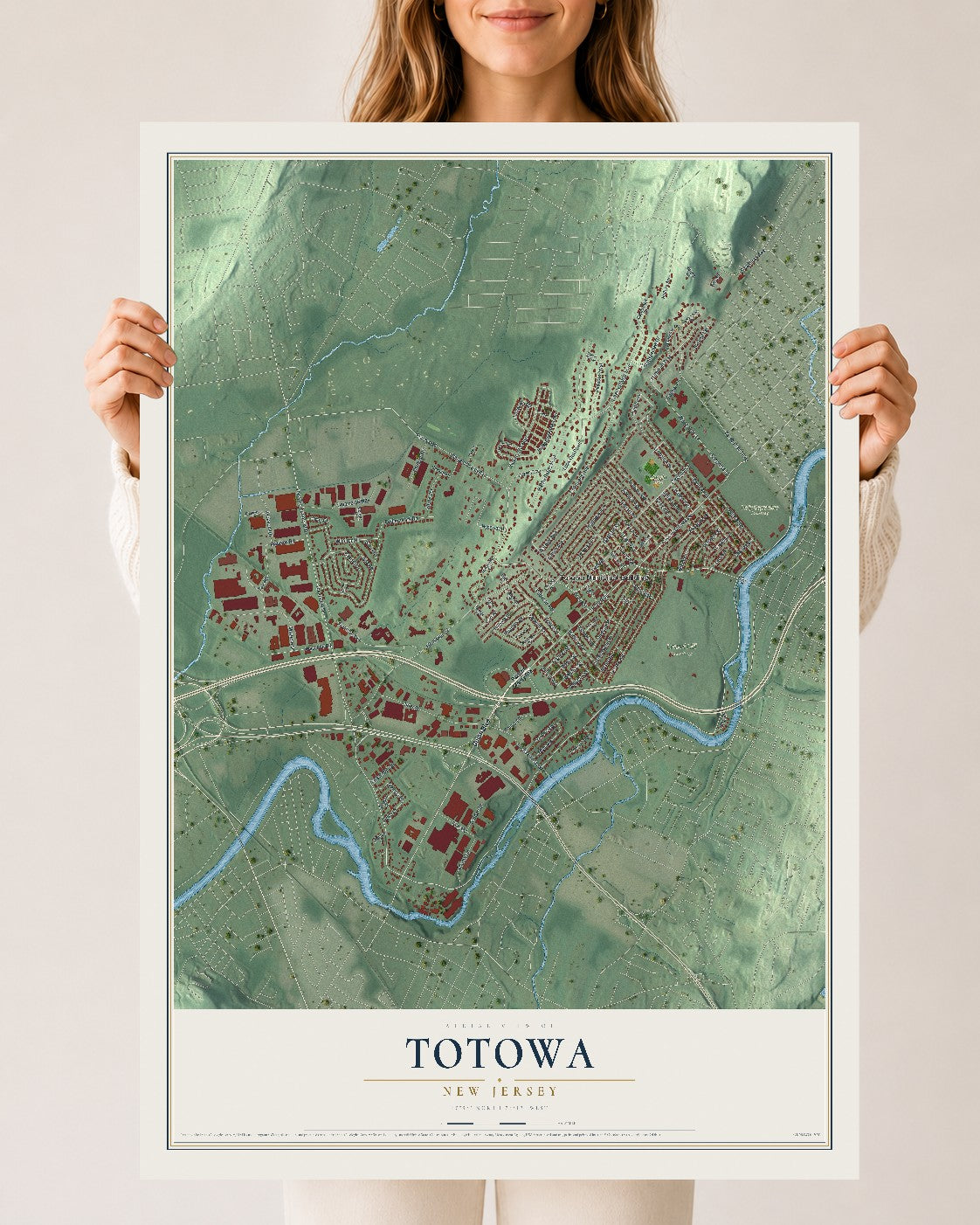 Totowa, New Jersey map print, 24" x 36" Archival Matte Print mockup
