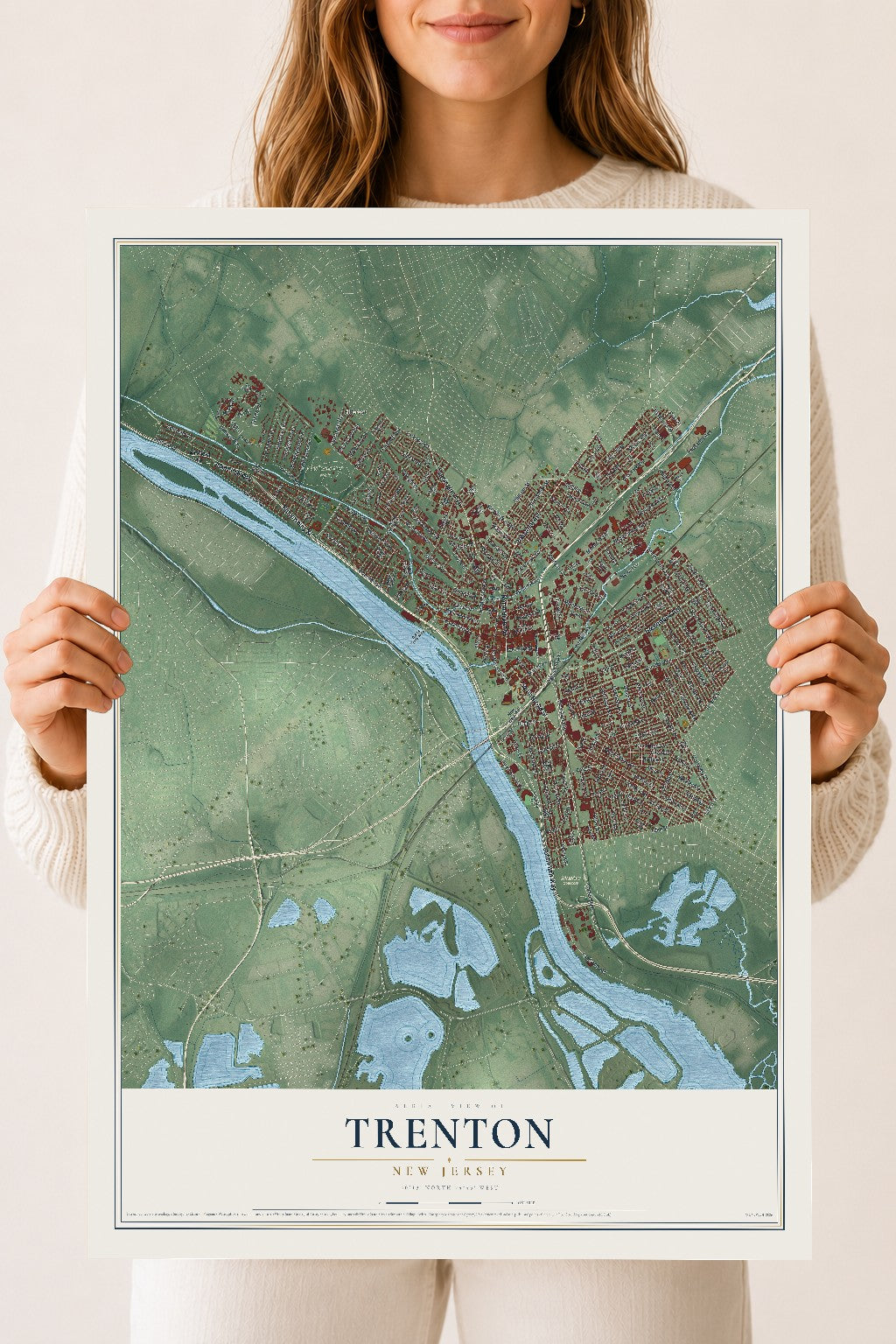 Map of Trenton, New Jersey, 18 x 24 inch unframed archival matte print