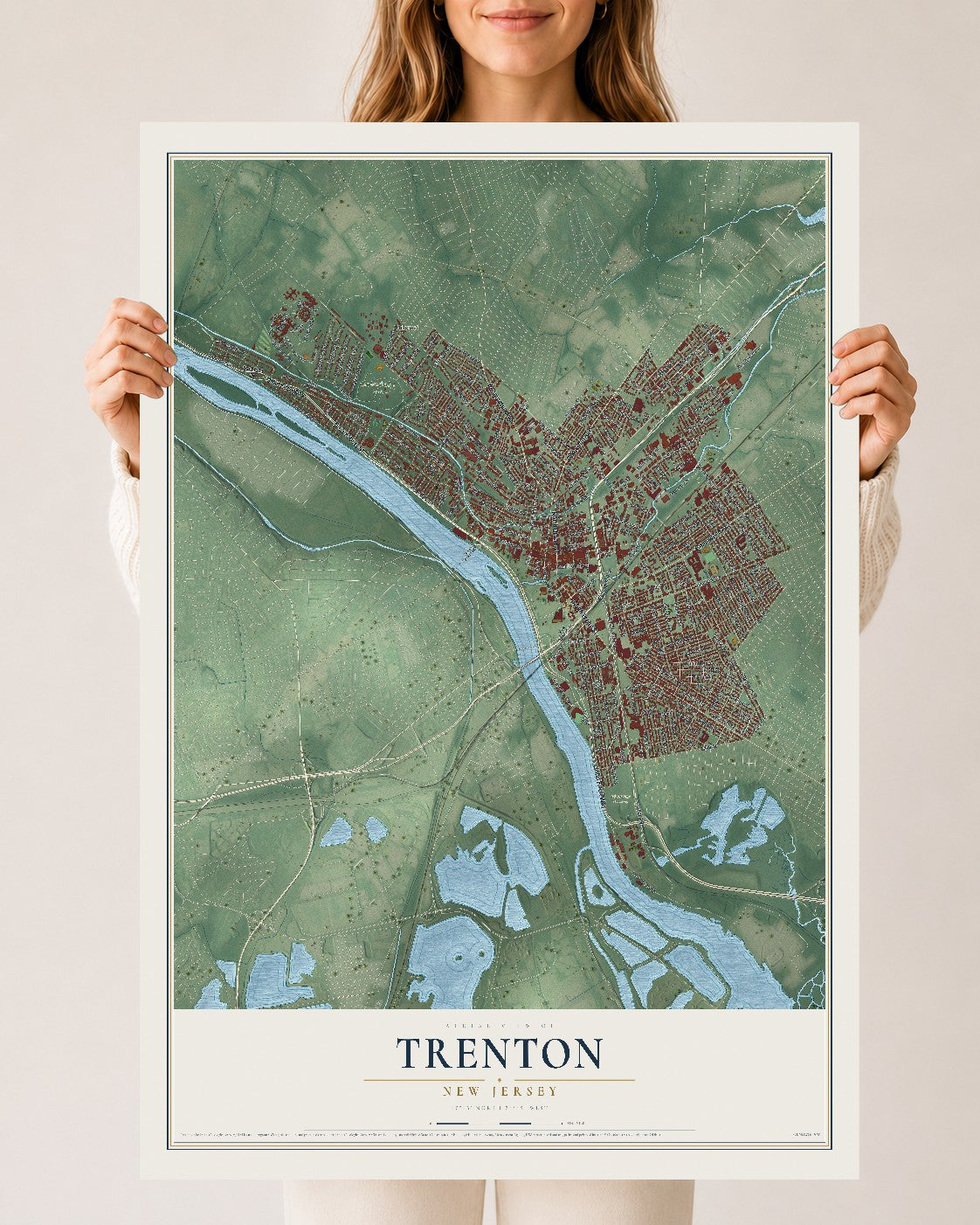 Map of Trenton, New Jersey, 24 x 36 inch unframed archival matte print