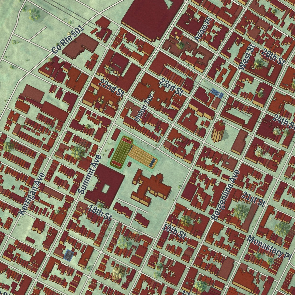 Close-up 1 of the Union City, New Jersey map artwork